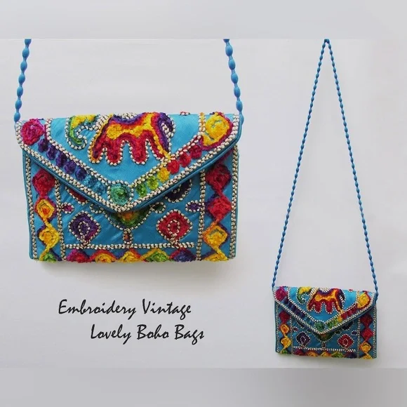 Indian Rajasthani Embroidered Crossbody & Clutch |Floral & Mirror Ethnic Design - Picture 3 of 9